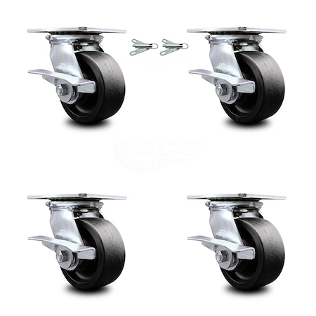 Service Caster 5 Inch Glass Filled Nylon Caster Set with Roller Bearing 4 Brake 2 Swivel Lock SCC-35S520-GFNR-SLB-BSL-2-SLB-2
